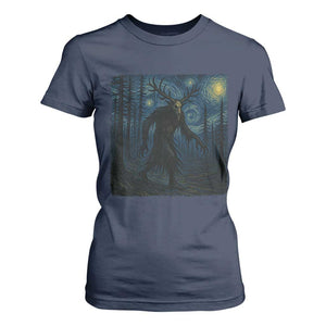 Wendigo Starry Night T Shirt For Women Van Gogh Dark Fantasy Cryptid Lovers TS10 Navy Print Your Wear