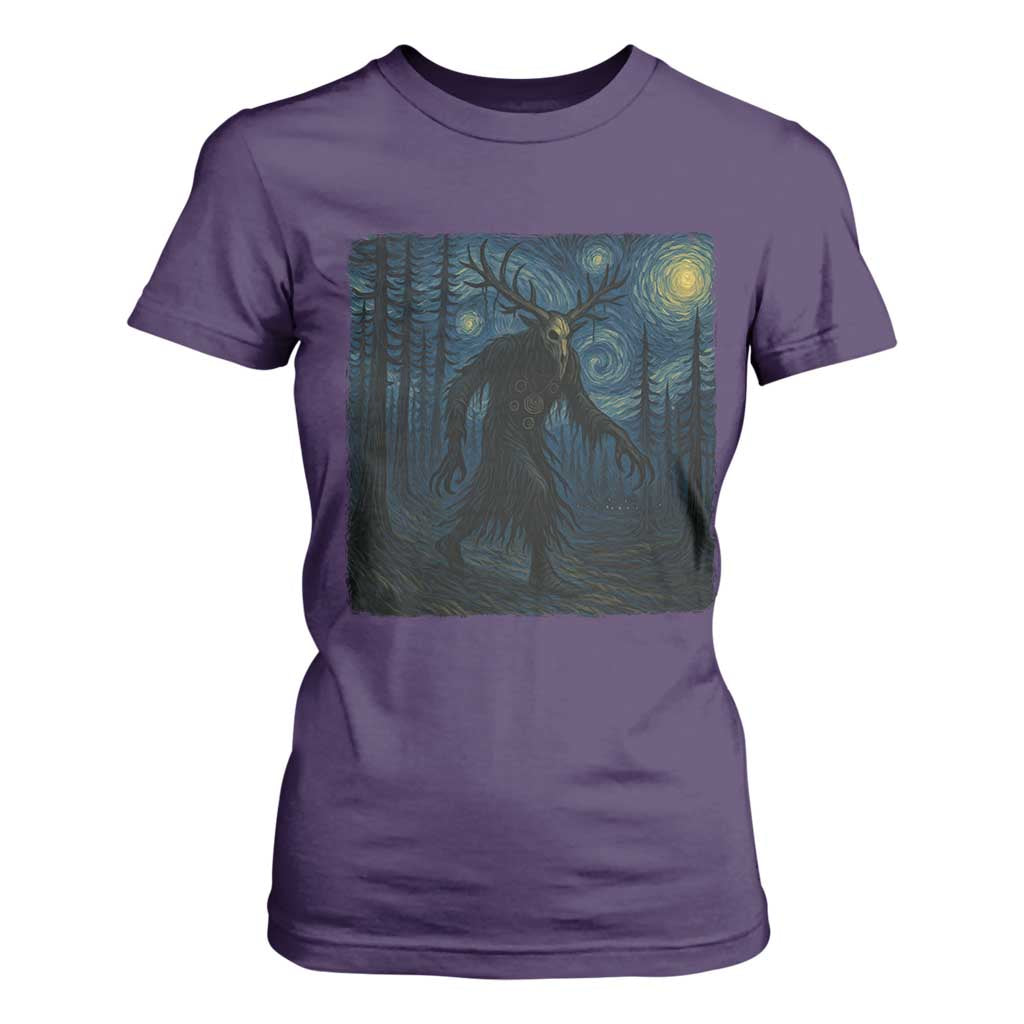 Wendigo Starry Night T Shirt For Women Van Gogh Dark Fantasy Cryptid Lovers TS10 Purple Print Your Wear