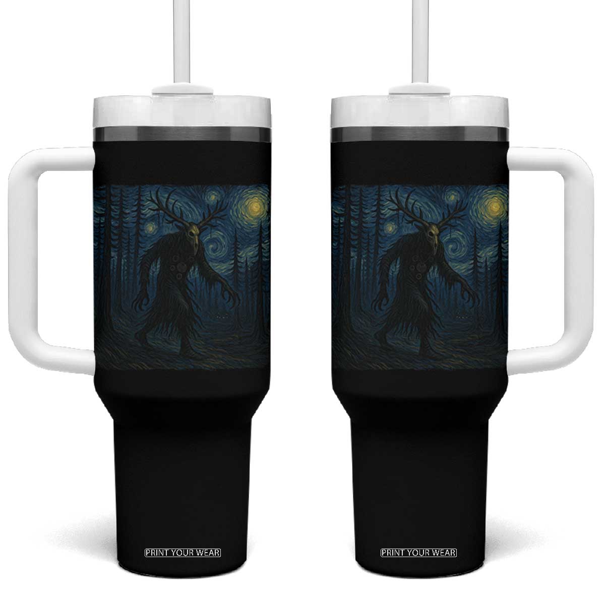 Wendigo Starry Night Tumbler With Handle Van Gogh Dark Fantasy Cryptid Lovers TS10 One Size: 40 oz Black Print Your Wear