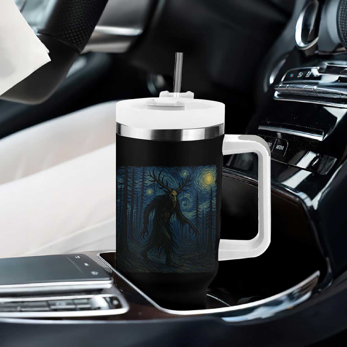 Wendigo Starry Night Tumbler With Handle Van Gogh Dark Fantasy Cryptid Lovers TS10 Print Your Wear