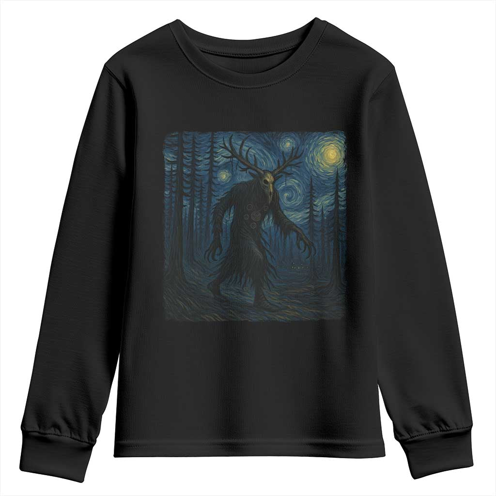 Wendigo Starry Night Youth Sweatshirt Van Gogh Dark Fantasy Cryptid Lovers TS10 Black Print Your Wear