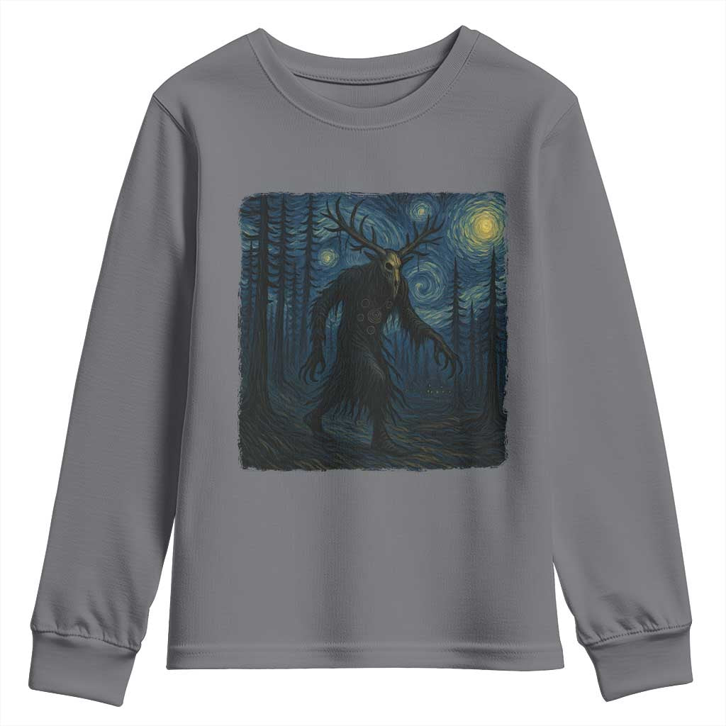 Wendigo Starry Night Youth Sweatshirt Van Gogh Dark Fantasy Cryptid Lovers TS10 Charcoal Print Your Wear