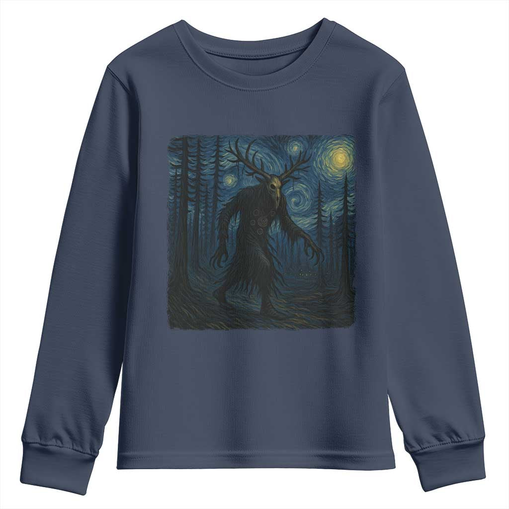 Wendigo Starry Night Youth Sweatshirt Van Gogh Dark Fantasy Cryptid Lovers TS10 Navy Print Your Wear