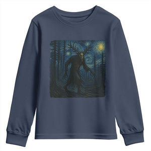 Wendigo Starry Night Youth Sweatshirt Van Gogh Dark Fantasy Cryptid Lovers TS10 Navy Print Your Wear