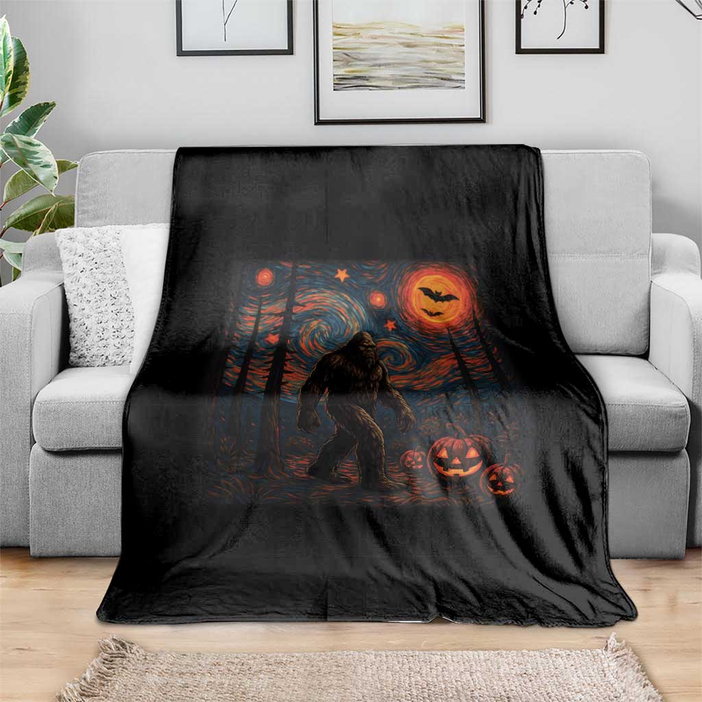 Bigfoot Starry Night Throw Blanket Funny Halloween Van Gogh Sasquatch Lovers TS10 Print Your Wear