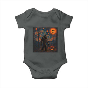 Bigfoot Starry Night Baby Onesie Funny Halloween Van Gogh Sasquatch Lovers TS10 Dark Heather Print Your Wear