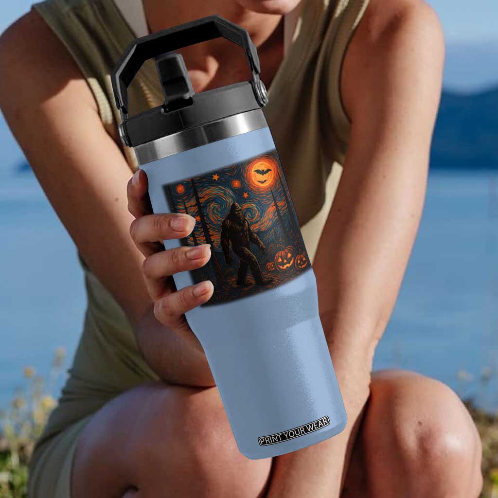 Bigfoot Starry Night Flip Straw Tumbler Funny Halloween Van Gogh Sasquatch Lovers TS10 One Size: 30 oz Light Blue Print Your Wear