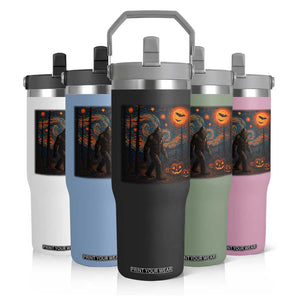 Bigfoot Starry Night Flip Straw Tumbler Funny Halloween Van Gogh Sasquatch Lovers TS10 Print Your Wear
