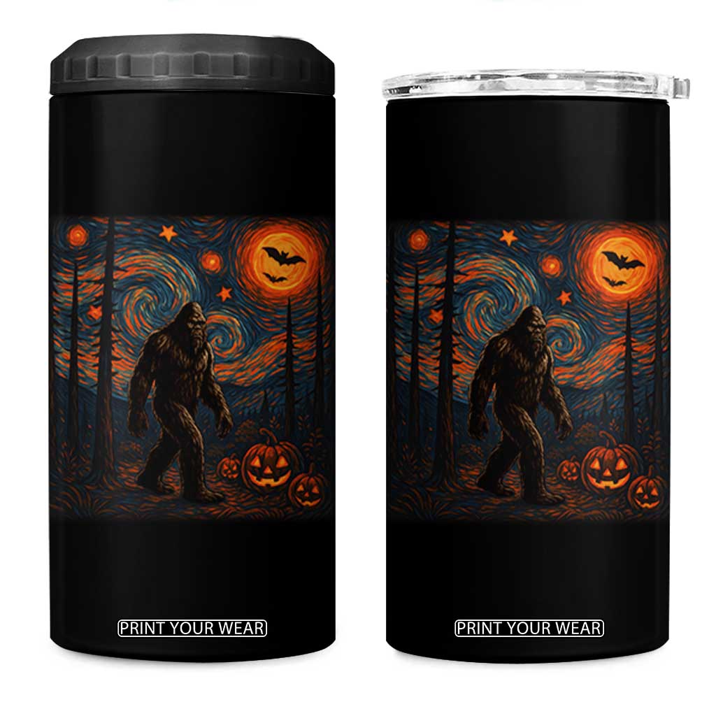Bigfoot Starry Night 4 in 1 Can Cooler Tumbler Funny Halloween Van Gogh Sasquatch Lovers TS10 One Size: 16 oz Black Print Your Wear