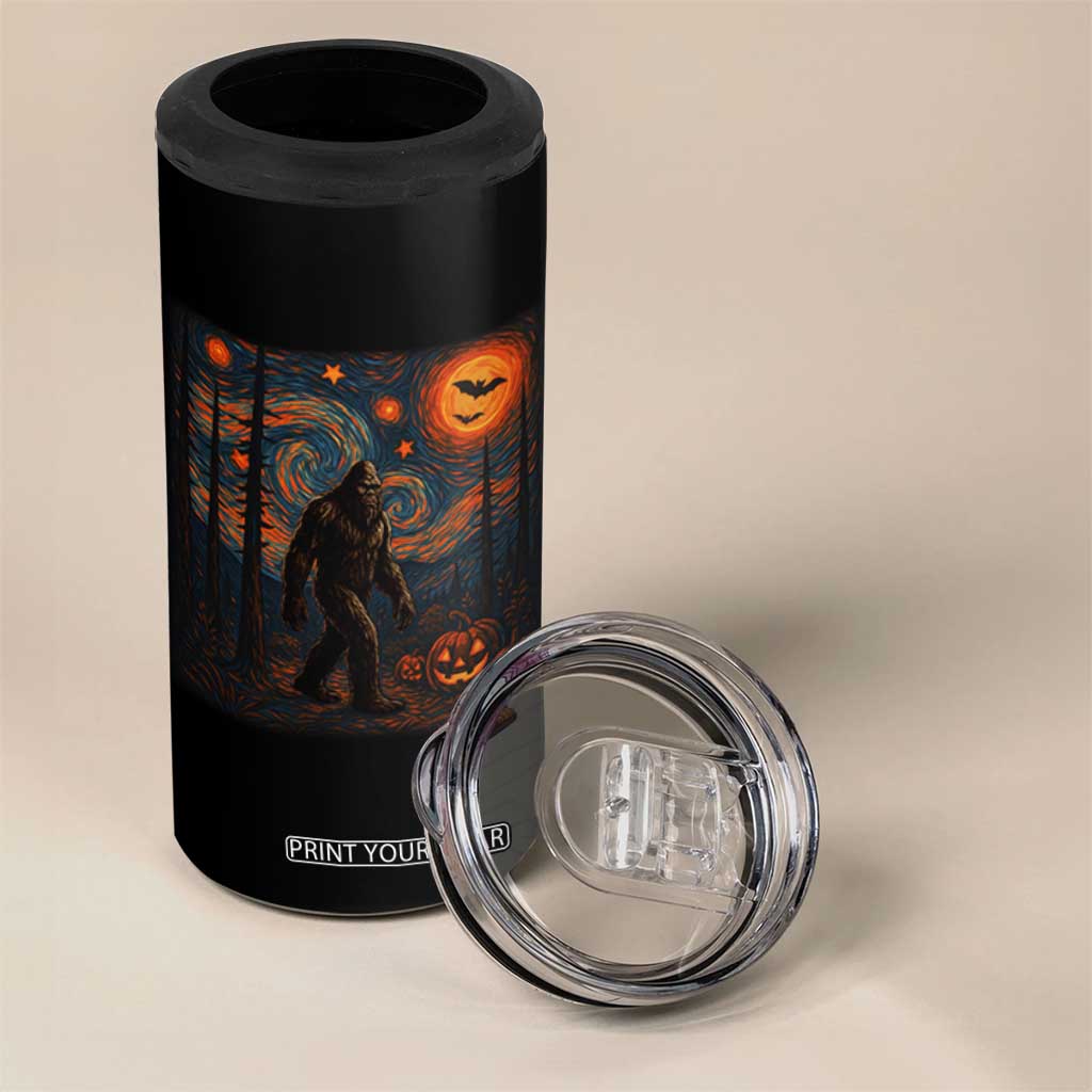 Bigfoot Starry Night 4 in 1 Can Cooler Tumbler Funny Halloween Van Gogh Sasquatch Lovers TS10 Print Your Wear