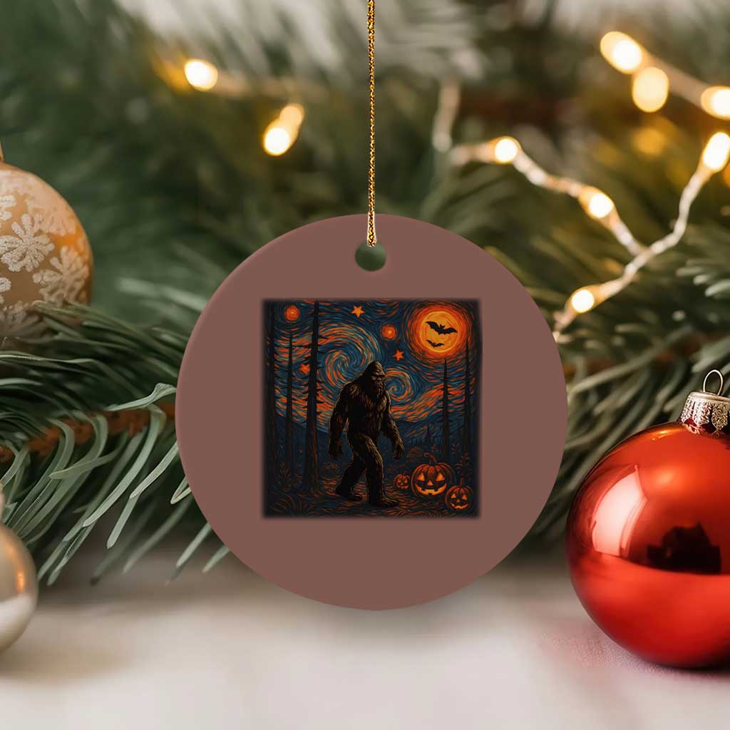 Bigfoot Starry Night Ceramic Ornament Funny Halloween Van Gogh Sasquatch Lovers - Print Your Wear