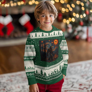 Bigfoot Starry Night Ugly Christmas Sweater Funny Halloween Van Gogh Sasquatch Lovers TS10 Forest Green Beige Print Your Wear