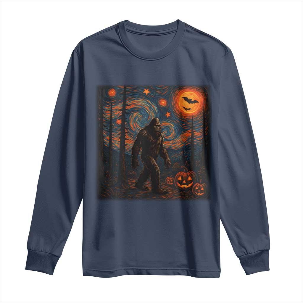 Bigfoot Starry Night Long Sleeve Shirt Funny Halloween Van Gogh Sasquatch Lovers TS10 Navy Print Your Wear