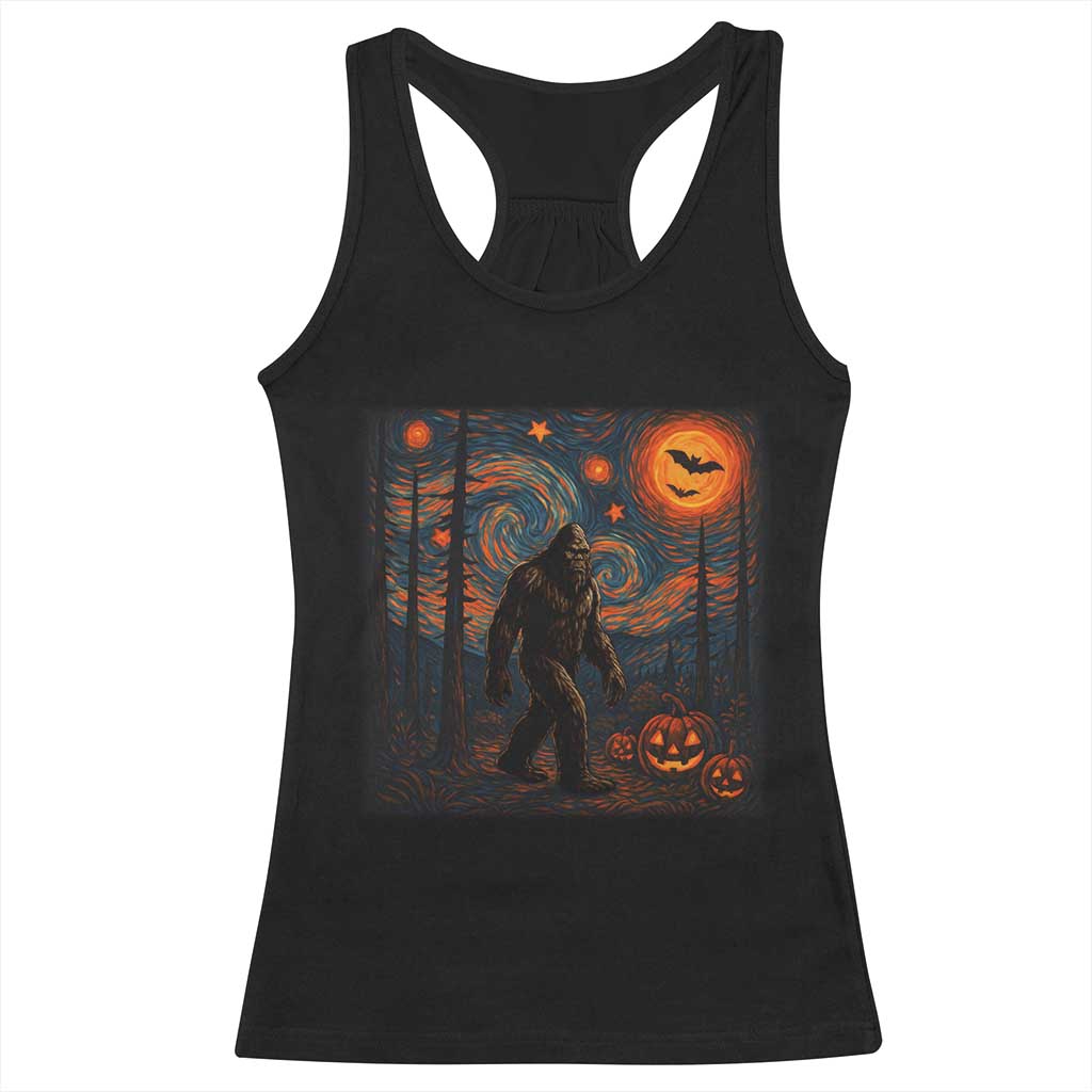 Bigfoot Starry Night Racerback Tank Top Funny Halloween Van Gogh Sasquatch Lovers - Print Your Wear