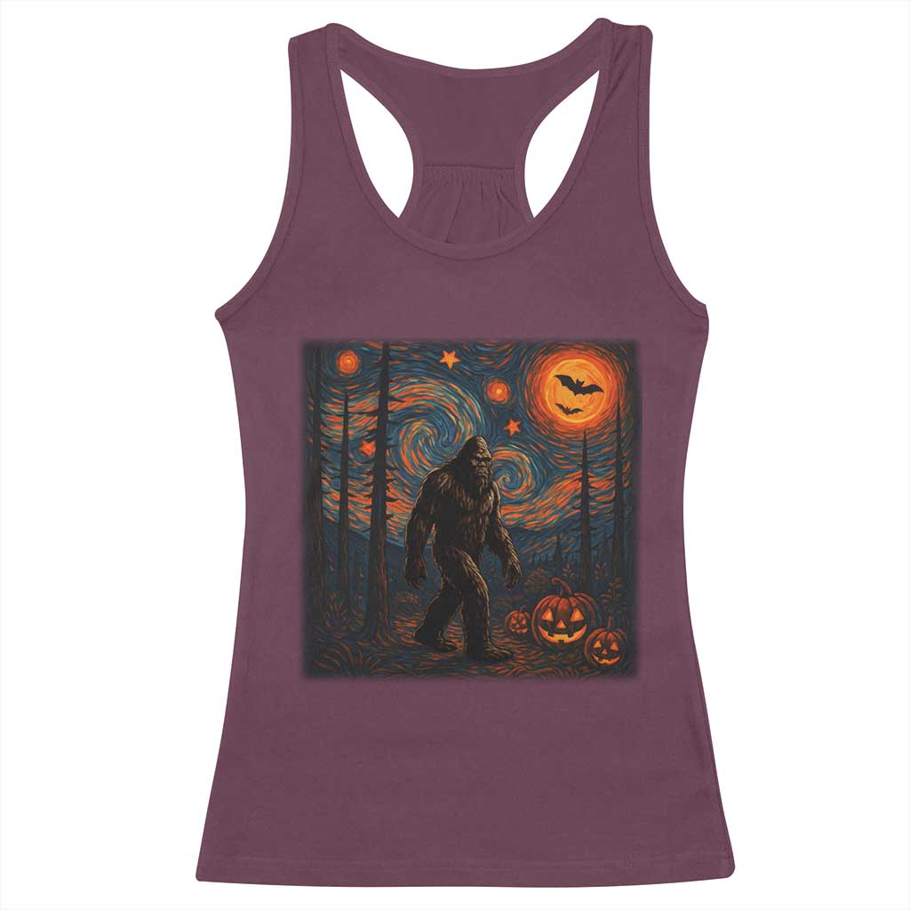 Bigfoot Starry Night Racerback Tank Top Funny Halloween Van Gogh Sasquatch Lovers - Print Your Wear
