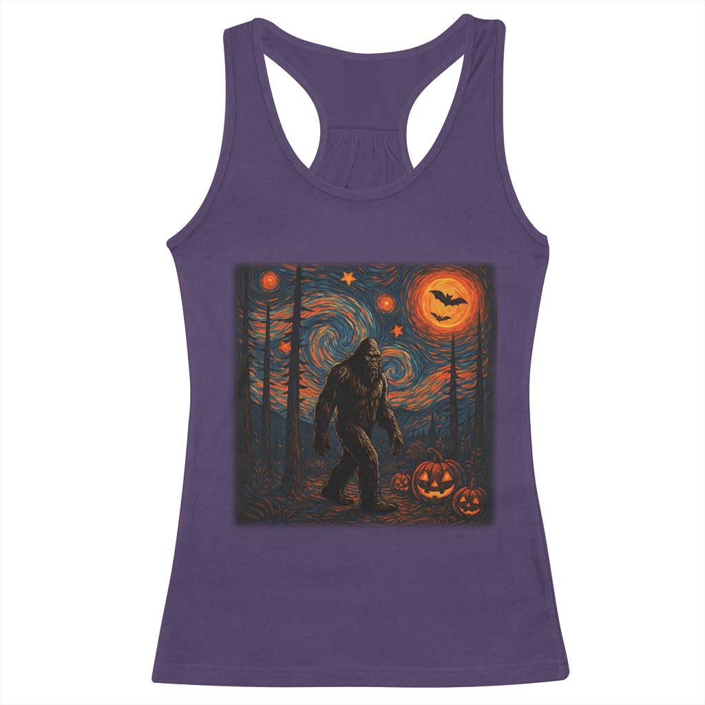 Bigfoot Starry Night Racerback Tank Top Funny Halloween Van Gogh Sasquatch Lovers - Print Your Wear