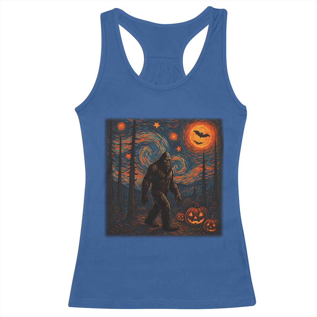 Bigfoot Starry Night Racerback Tank Top Funny Halloween Van Gogh Sasquatch Lovers TS10 Royal Blue Print Your Wear