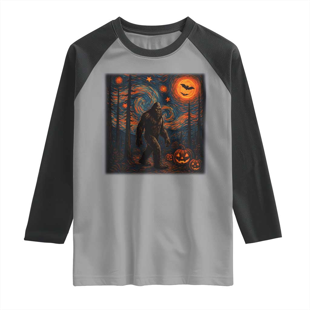 Bigfoot Starry Night Raglan Shirt Funny Halloween Van Gogh Sasquatch Lovers TS10 Sport Gray Black Print Your Wear