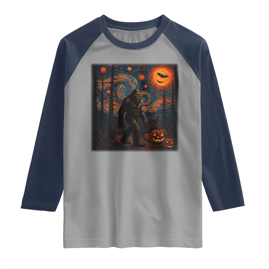 Bigfoot Starry Night Raglan Shirt Funny Halloween Van Gogh Sasquatch Lovers TS10 Sport Gray Navy Print Your Wear