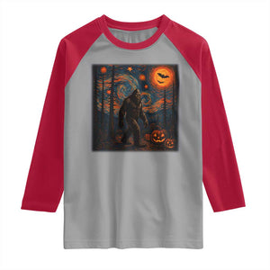 Bigfoot Starry Night Raglan Shirt Funny Halloween Van Gogh Sasquatch Lovers TS10 Sport Gray Red Print Your Wear