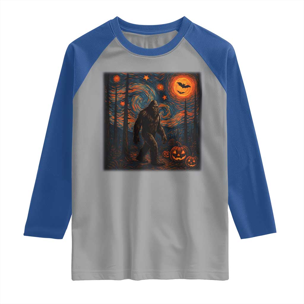 Bigfoot Starry Night Raglan Shirt Funny Halloween Van Gogh Sasquatch Lovers TS10 Sport Gray Royal Print Your Wear