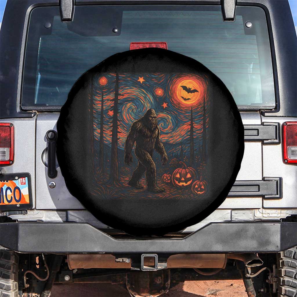 Bigfoot Starry Night Spare Tire Cover Funny Halloween Van Gogh Sasquatch Lovers TS10 No hole Black Print Your Wear