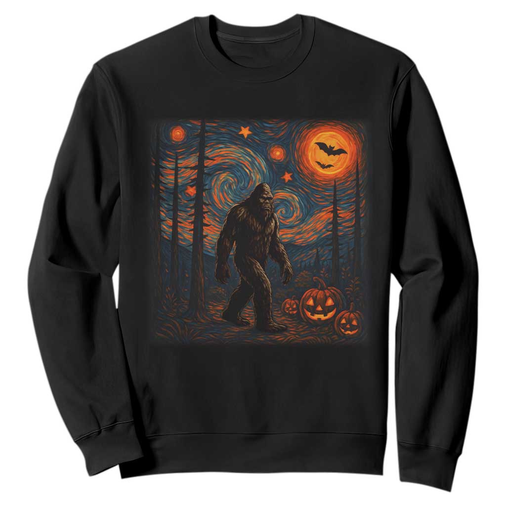 Bigfoot Starry Night Sweatshirt Funny Halloween Van Gogh Sasquatch Lovers TS10 Black Print Your Wear