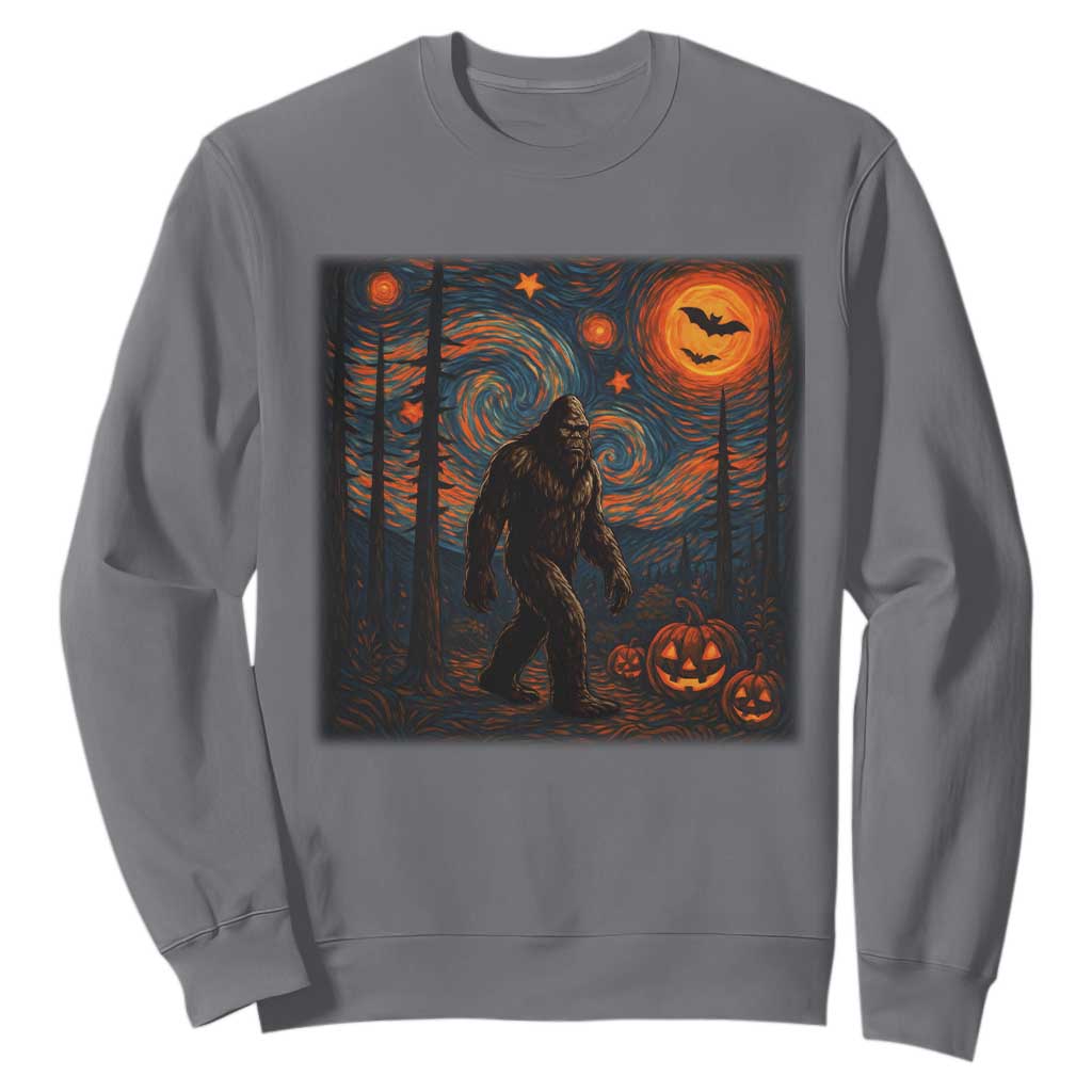 Bigfoot Starry Night Sweatshirt Funny Halloween Van Gogh Sasquatch Lovers TS10 Charcoal Print Your Wear
