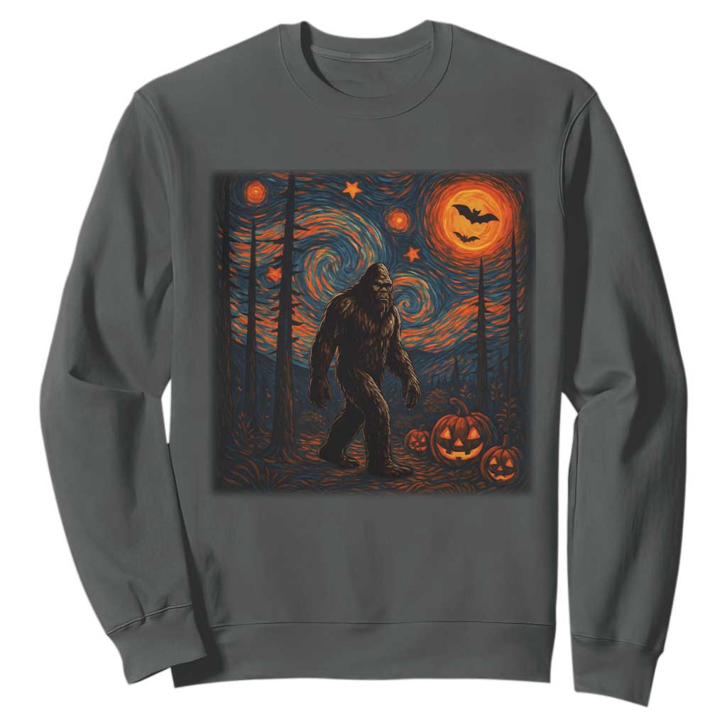 Bigfoot Starry Night Sweatshirt Funny Halloween Van Gogh Sasquatch Lovers TS10 Dark Heather Print Your Wear