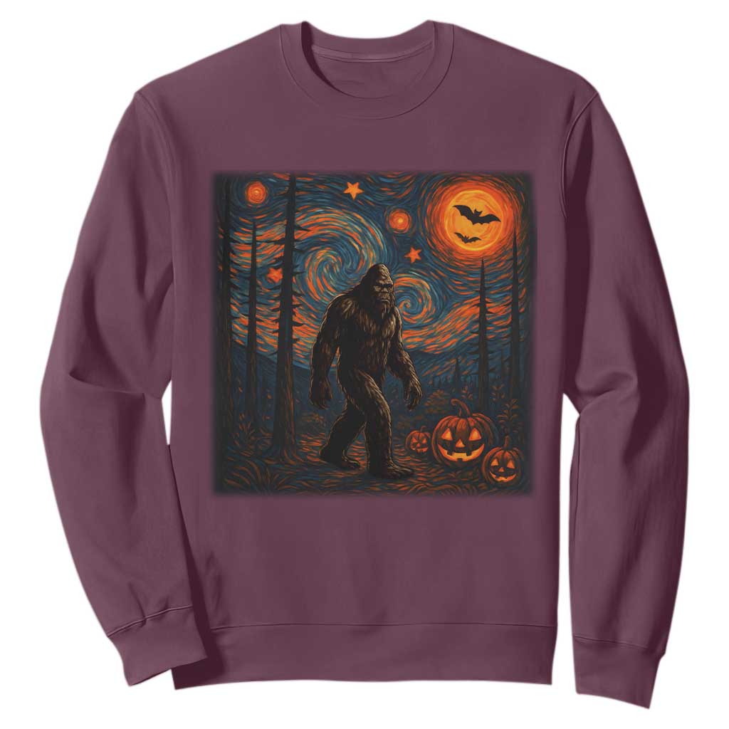 Bigfoot Starry Night Sweatshirt Funny Halloween Van Gogh Sasquatch Lovers TS10 Maroon Print Your Wear