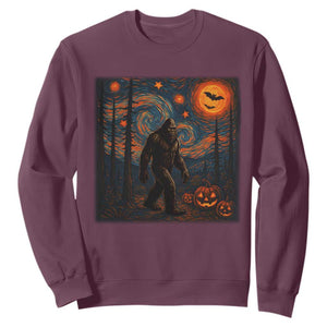 Bigfoot Starry Night Sweatshirt Funny Halloween Van Gogh Sasquatch Lovers TS10 Maroon Print Your Wear