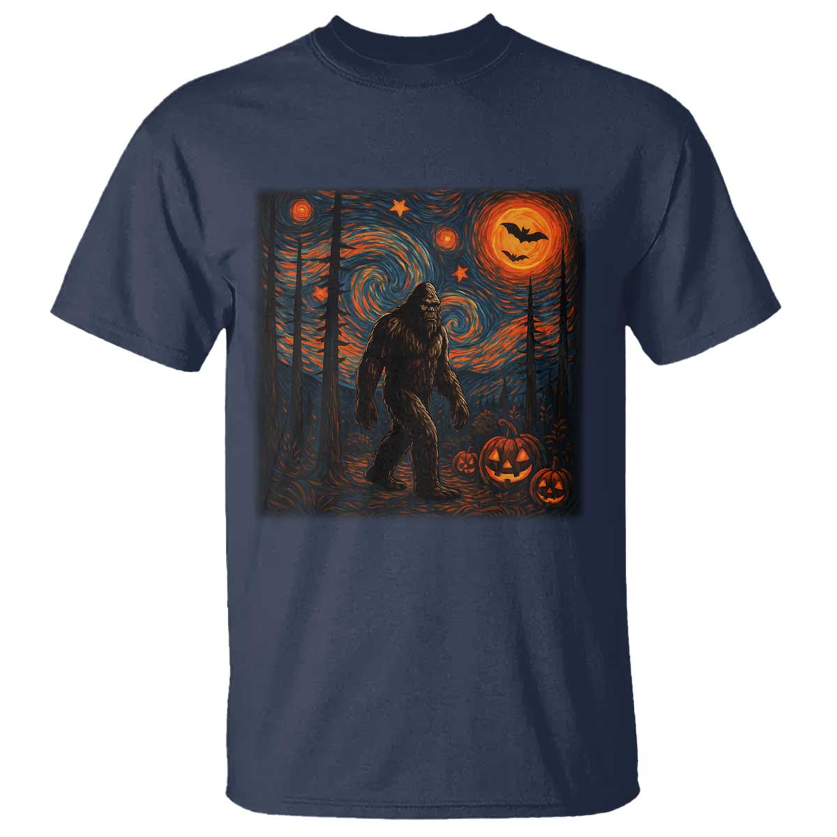 Bigfoot Starry Night T Shirt Funny Halloween Van Gogh Sasquatch Lovers TS10 Navy Print Your Wear