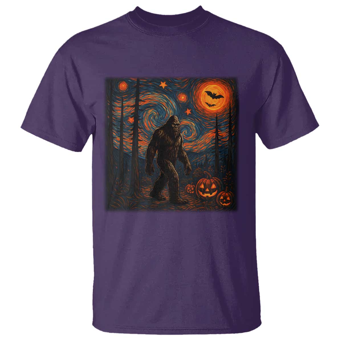 Bigfoot Starry Night T Shirt Funny Halloween Van Gogh Sasquatch Lovers TS10 Purple Print Your Wear