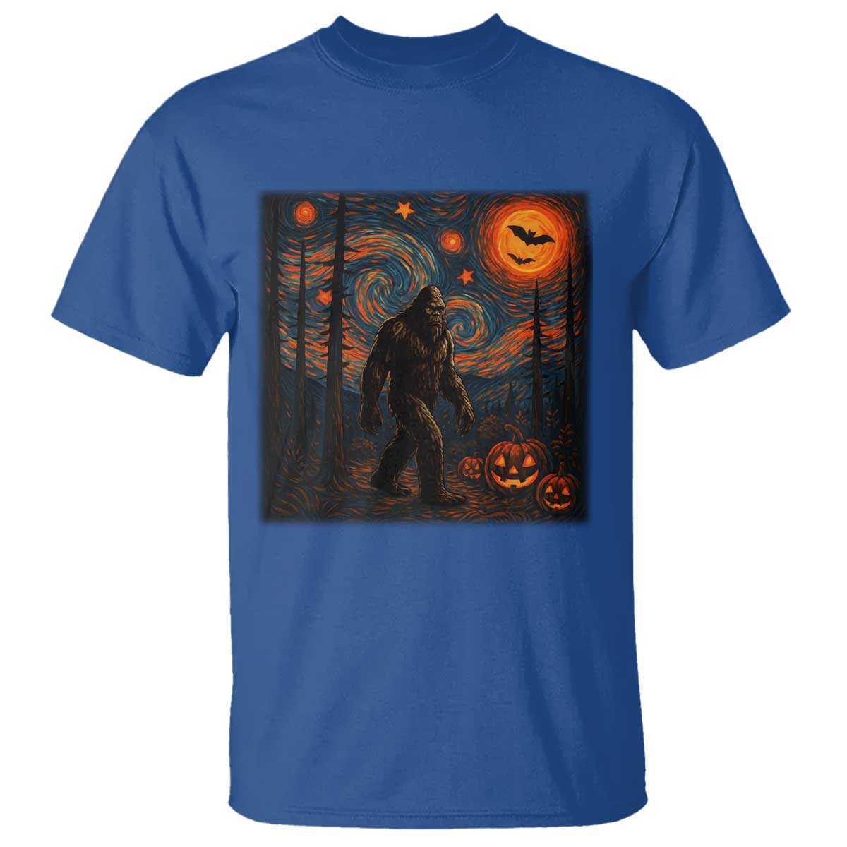 Bigfoot Starry Night T Shirt Funny Halloween Van Gogh Sasquatch Lovers TS10 Royal Blue Print Your Wear