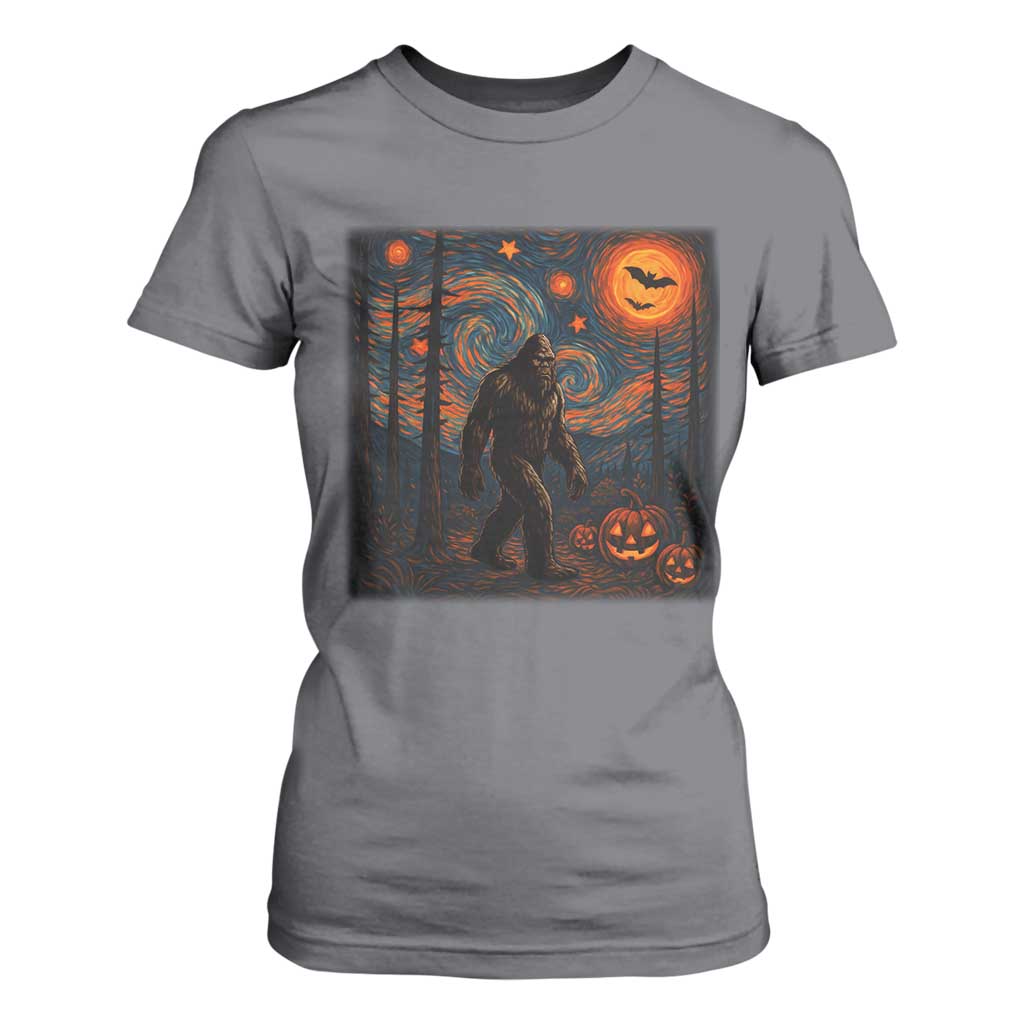 Bigfoot Starry Night T Shirt For Women Funny Halloween Van Gogh Sasquatch Lovers TS10 Charcoal Print Your Wear