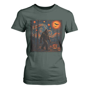 Bigfoot Starry Night T Shirt For Women Funny Halloween Van Gogh Sasquatch Lovers TS10 Dark Forest Green Print Your Wear