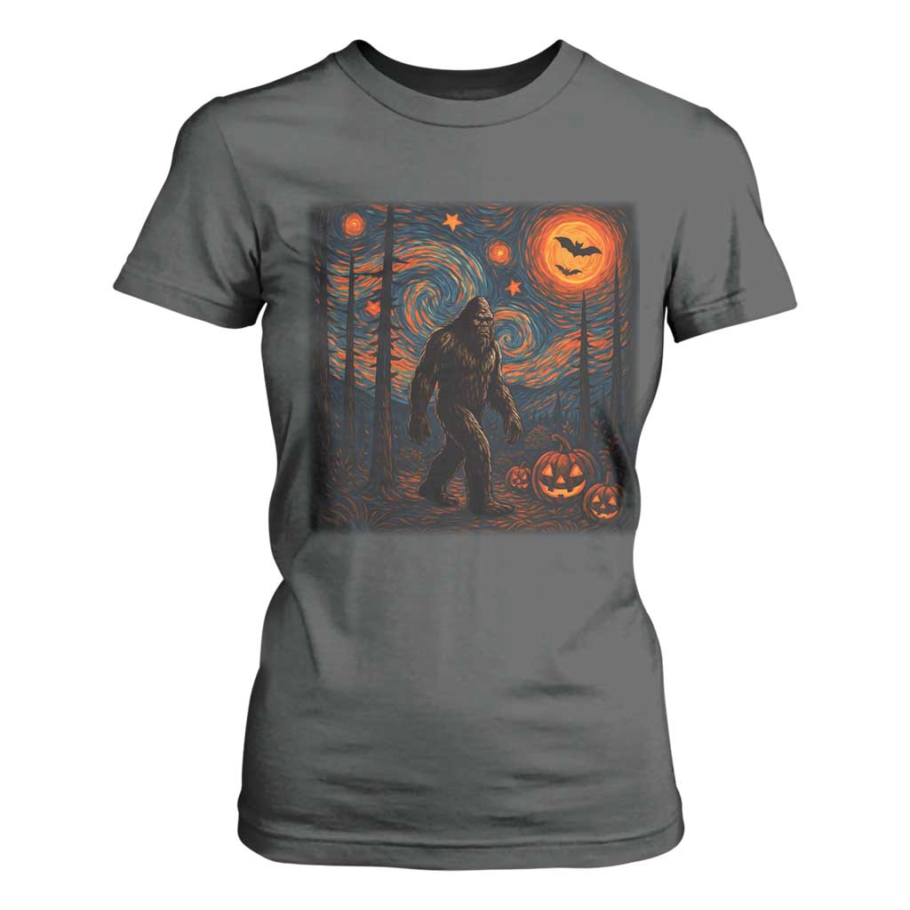 Bigfoot Starry Night T Shirt For Women Funny Halloween Van Gogh Sasquatch Lovers TS10 Dark Heather Print Your Wear