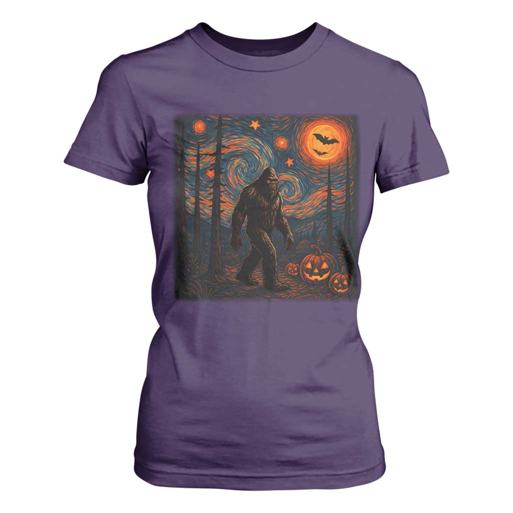 Bigfoot Starry Night T Shirt For Women Funny Halloween Van Gogh Sasquatch Lovers TS10 Purple Print Your Wear