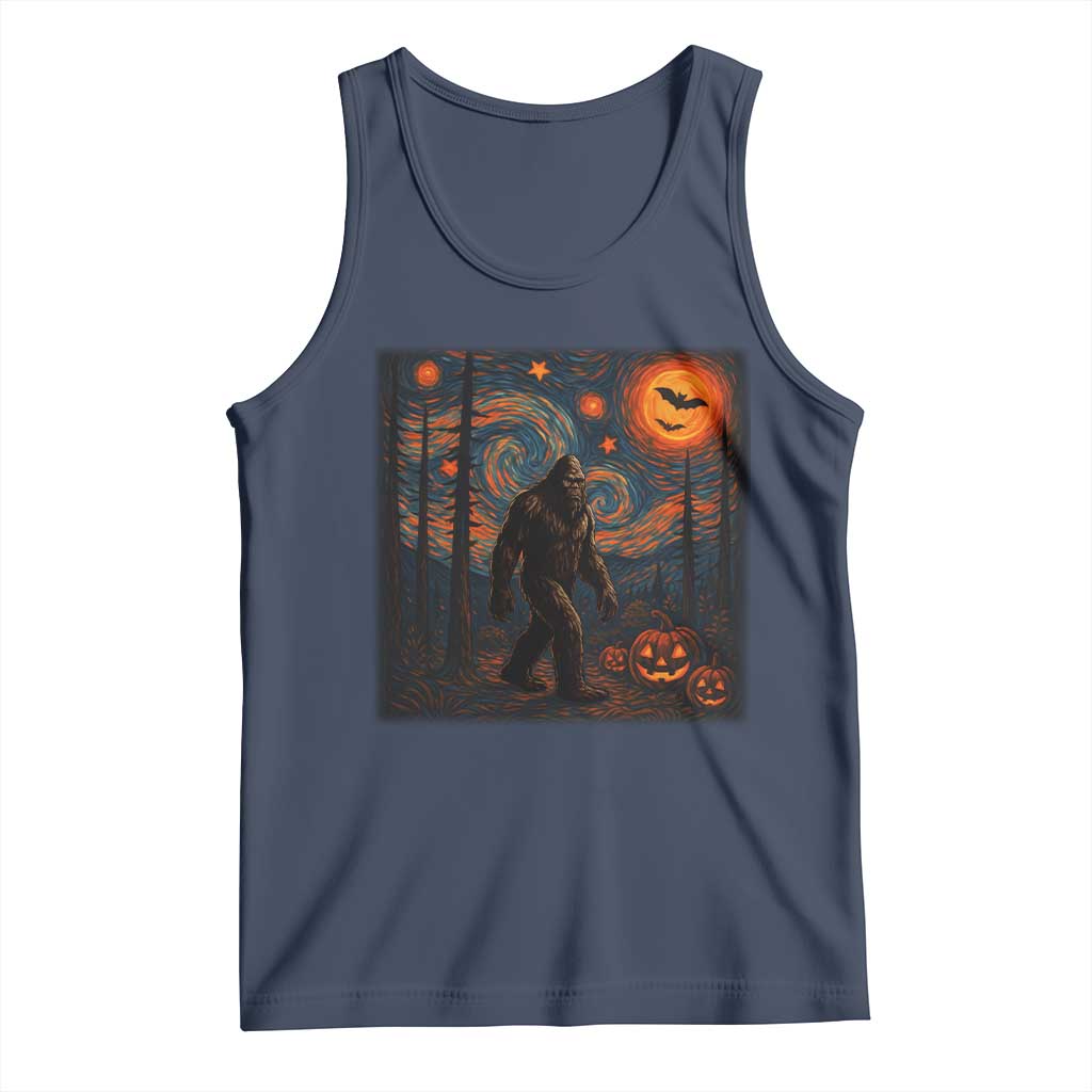 Bigfoot Starry Night Tank Top Funny Halloween Van Gogh Sasquatch Lovers TS10 Navy Print Your Wear
