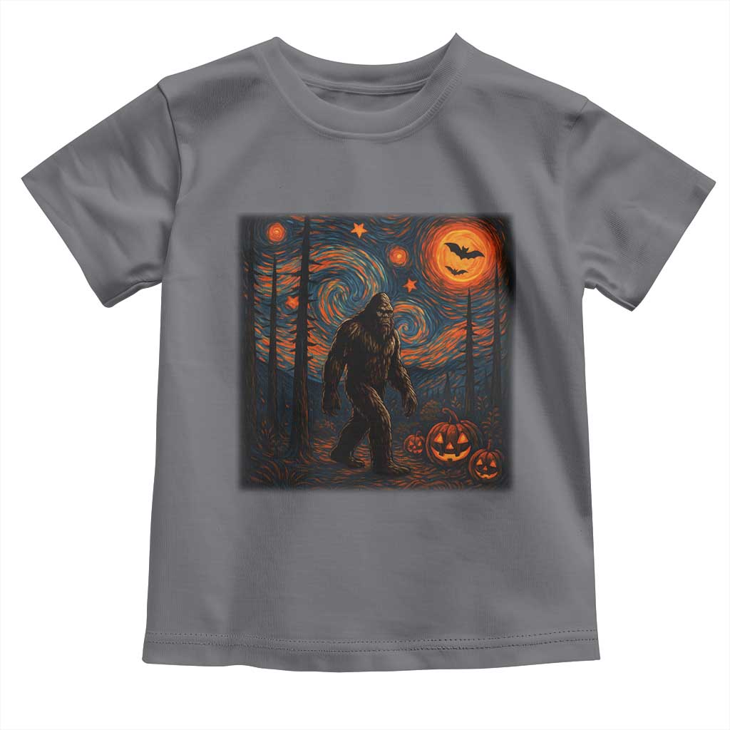 Bigfoot Starry Night Toddler T Shirt Funny Halloween Van Gogh Sasquatch Lovers TS10 Charcoal Print Your Wear