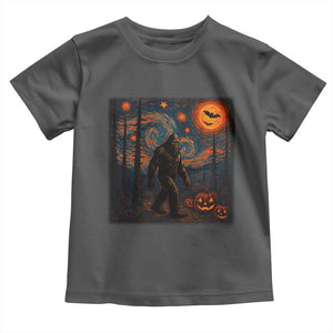 Bigfoot Starry Night Toddler T Shirt Funny Halloween Van Gogh Sasquatch Lovers TS10 Dark Heather Print Your Wear
