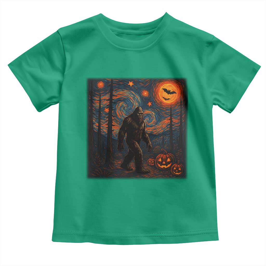 Bigfoot Starry Night Toddler T Shirt Funny Halloween Van Gogh Sasquatch Lovers TS10 Irish Green Print Your Wear