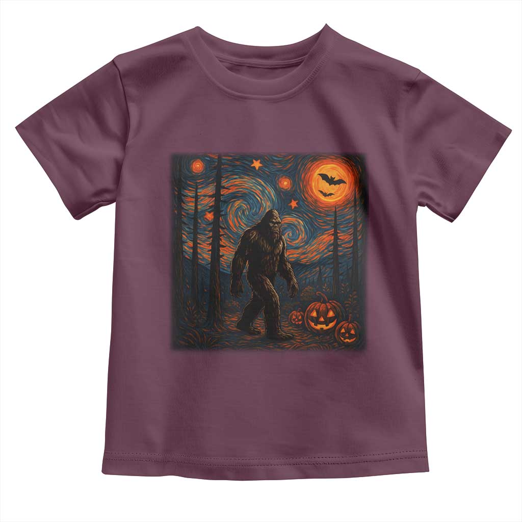 Bigfoot Starry Night Toddler T Shirt Funny Halloween Van Gogh Sasquatch Lovers TS10 Maroon Print Your Wear