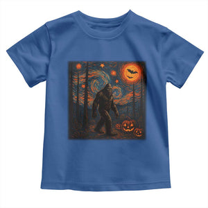 Bigfoot Starry Night Toddler T Shirt Funny Halloween Van Gogh Sasquatch Lovers TS10 Royal Blue Print Your Wear