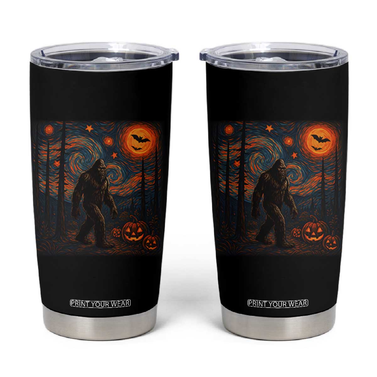 Bigfoot Starry Night Tumbler Cup Funny Halloween Van Gogh Sasquatch Lovers TS10 Black Print Your Wear