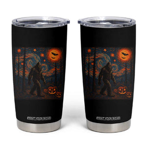 Bigfoot Starry Night Tumbler Cup Funny Halloween Van Gogh Sasquatch Lovers TS10 Black Print Your Wear
