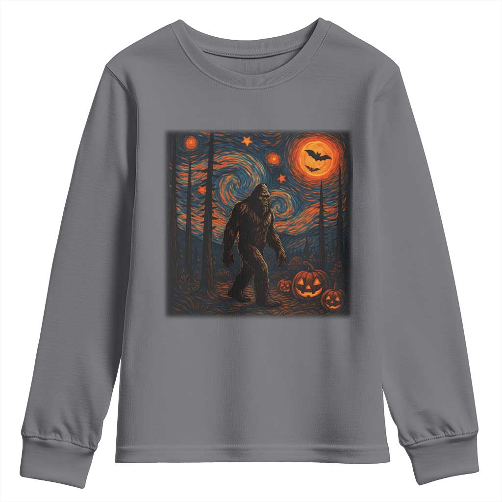 Bigfoot Starry Night Youth Sweatshirt Funny Halloween Van Gogh Sasquatch Lovers TS10 Charcoal Print Your Wear