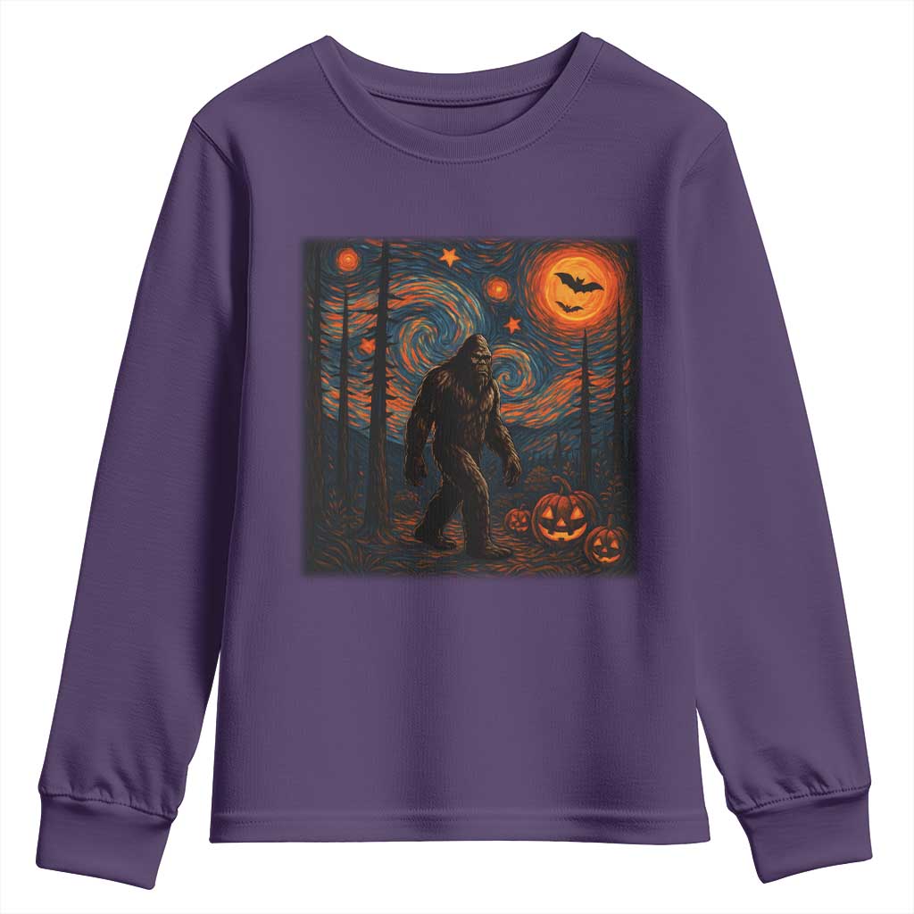 Bigfoot Starry Night Youth Sweatshirt Funny Halloween Van Gogh Sasquatch Lovers TS10 Purple Print Your Wear