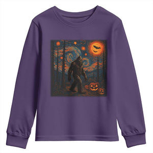 Bigfoot Starry Night Youth Sweatshirt Funny Halloween Van Gogh Sasquatch Lovers TS10 Purple Print Your Wear