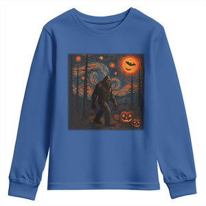 Bigfoot Starry Night Youth Sweatshirt Funny Halloween Van Gogh Sasquatch Lovers TS10 Royal Blue Print Your Wear